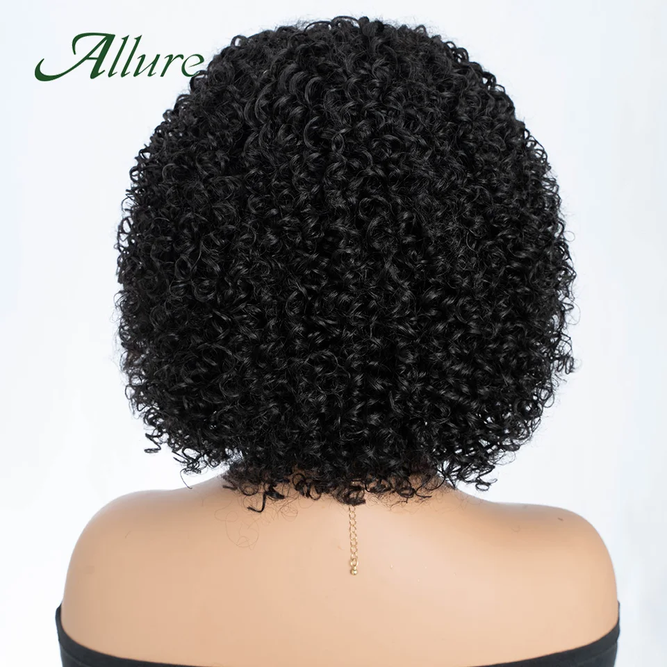 Wig rambut pendek keriting Jerry Brasil untuk wanita Wig rambut manusia berwarna hitam alami dengan poni 12 inci rambut keriting Afro Allure