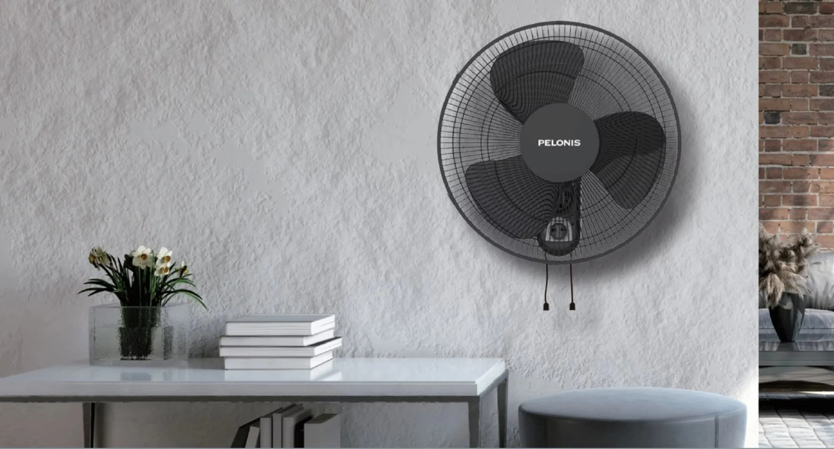 3-Speed oscilante Wall Mount Fan, silencioso e confortável, preto, 16 Polegada