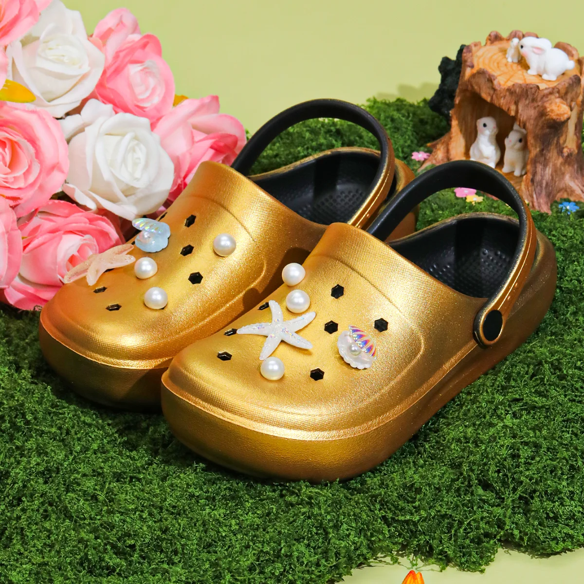 Glitter Casual Clog and Mules, Lightweight EVA Garden Shoes, Non-Slip Sandals, Breathable Slip-On Shoes for Indoor Outdoor 666