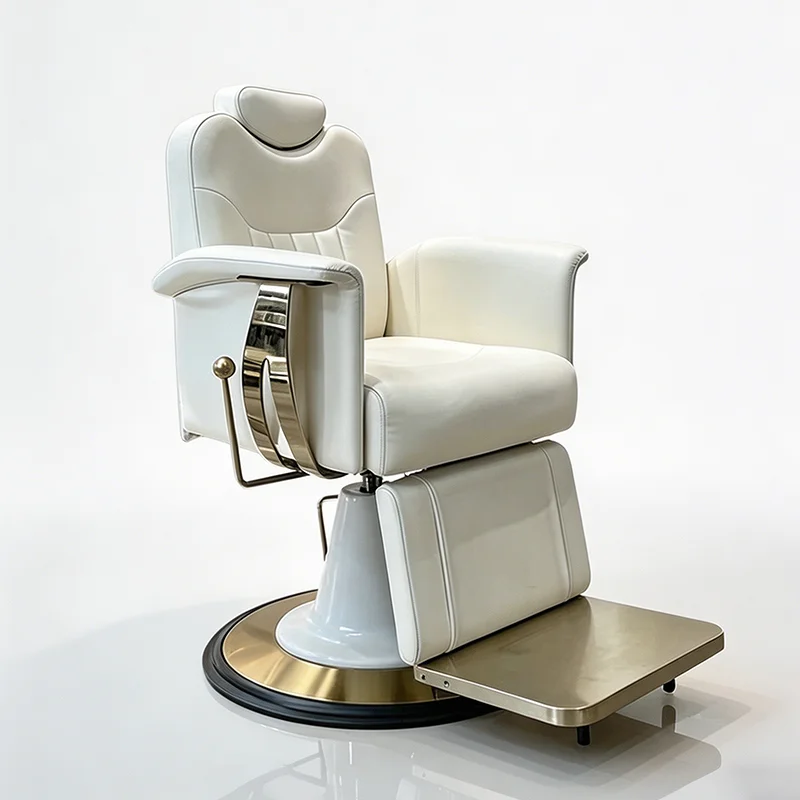 

kr-New Barbershop Furniture Round Base Hairdressing Shaving Chair Luxury Modern Reclining Heavy Duty Hydraulic Barber Chair！