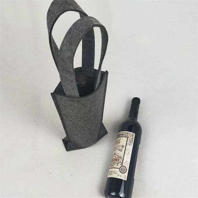 Reusable Fashion Felt Bag Wine Holder Beer Bottle Shopping Tote Bag Bottle Carrier with 6 Bottles Divider Washable Grey