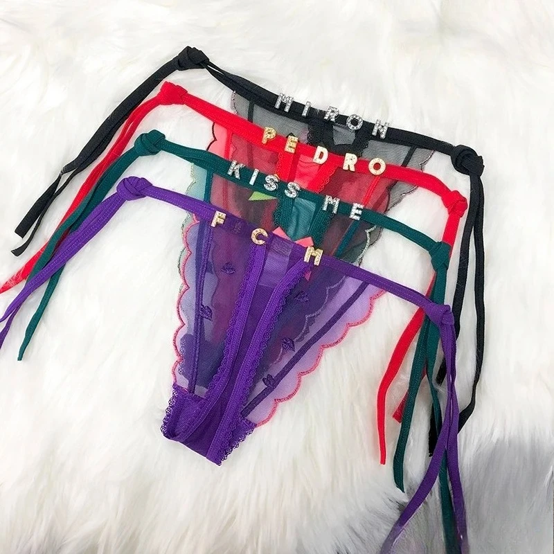 Sexy Lady Custom Underwear Personalised Name Letter G-string transparent Lace Embroider Thongs Customized With Name Panties