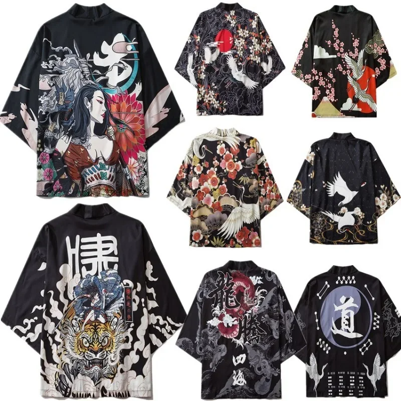 Dragon Totem Ukiyo-e Kimono Cape National Tide Summer Cardigan Seven-point Sleeve Bathrobe Traditional Clothing