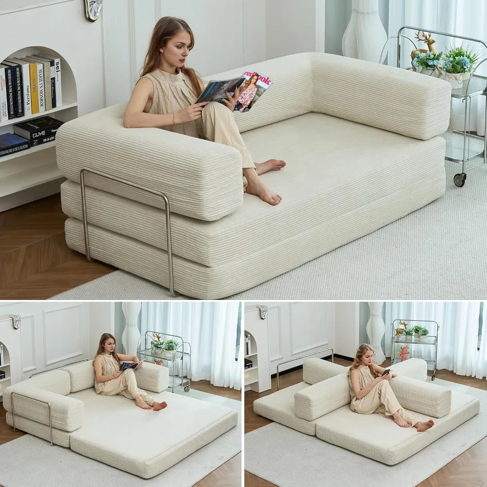

Folding Sofa Bed Convertable Corduroy Couch King Size Floor Sleeper 4-in-1 DIY Combination Modular Sofa Fold Out Futon Lounge Co