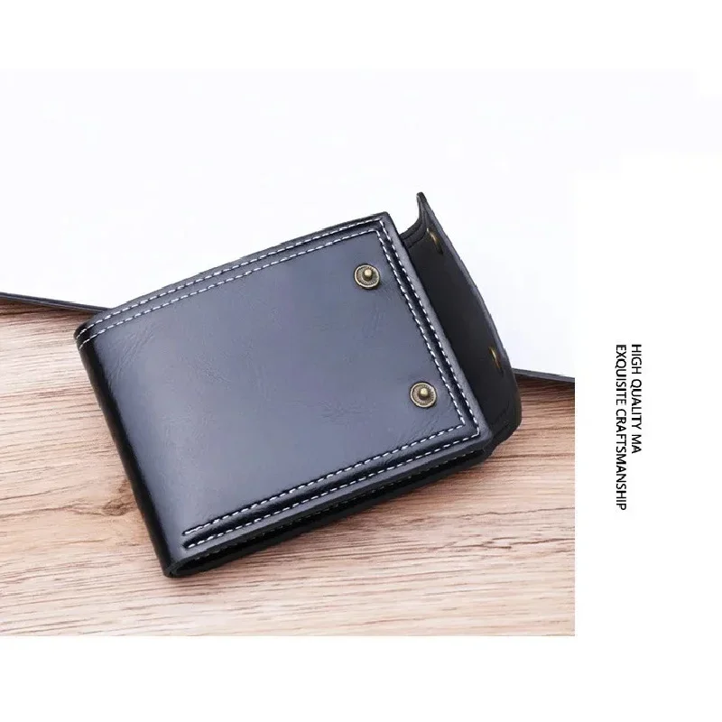 محفظة رجالية قصيرة مقاومة للماء عالية الجودة من جلد البولي يوريثان، حاملي بطاقات متعددة، حقيبة نقود للصور #5