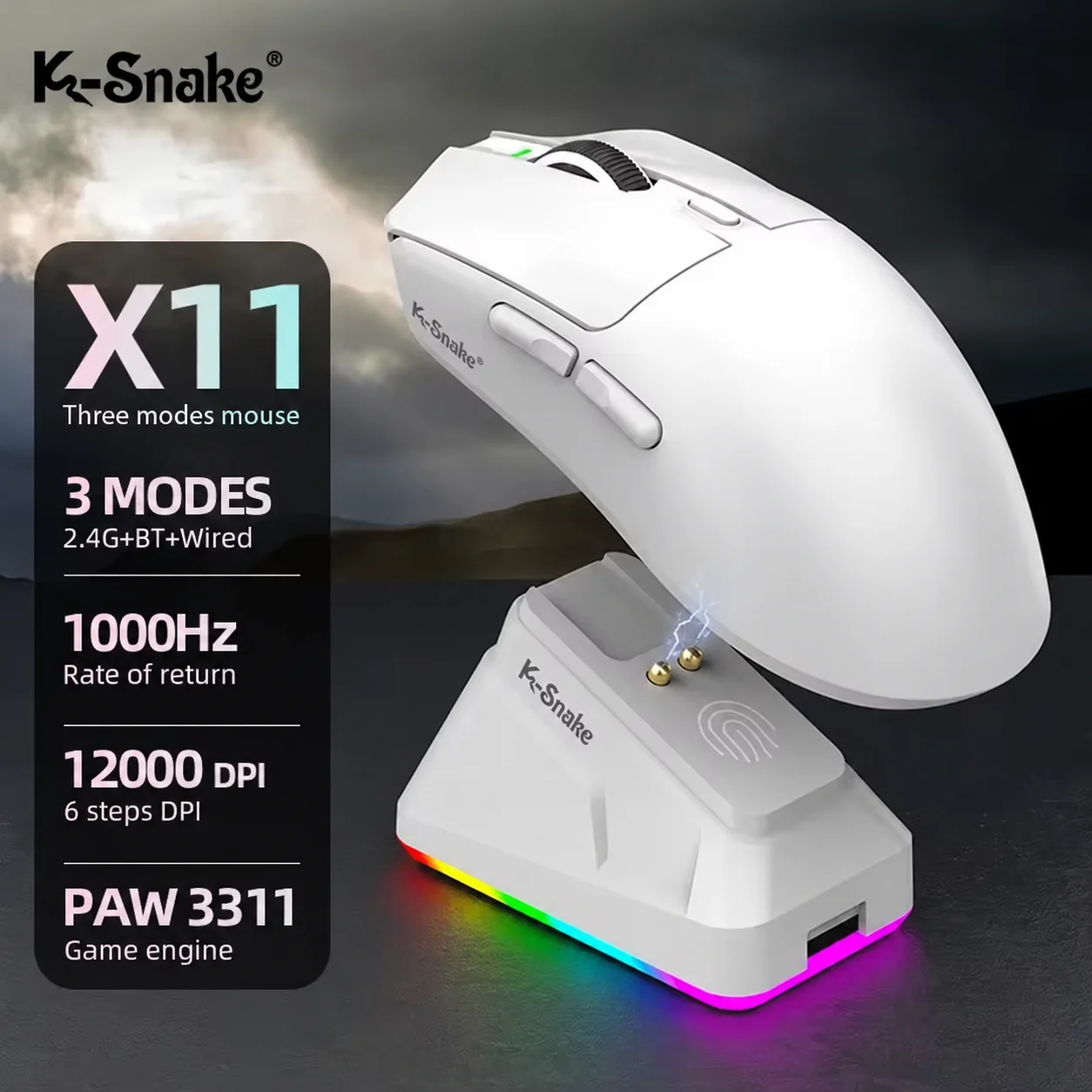 X11 Series Mouse Lightweight Paw3311 Gaming Three Modes 2.4Ghz Wireless Bluetooth with Rgb Charging Stand Gaming Office Mouse