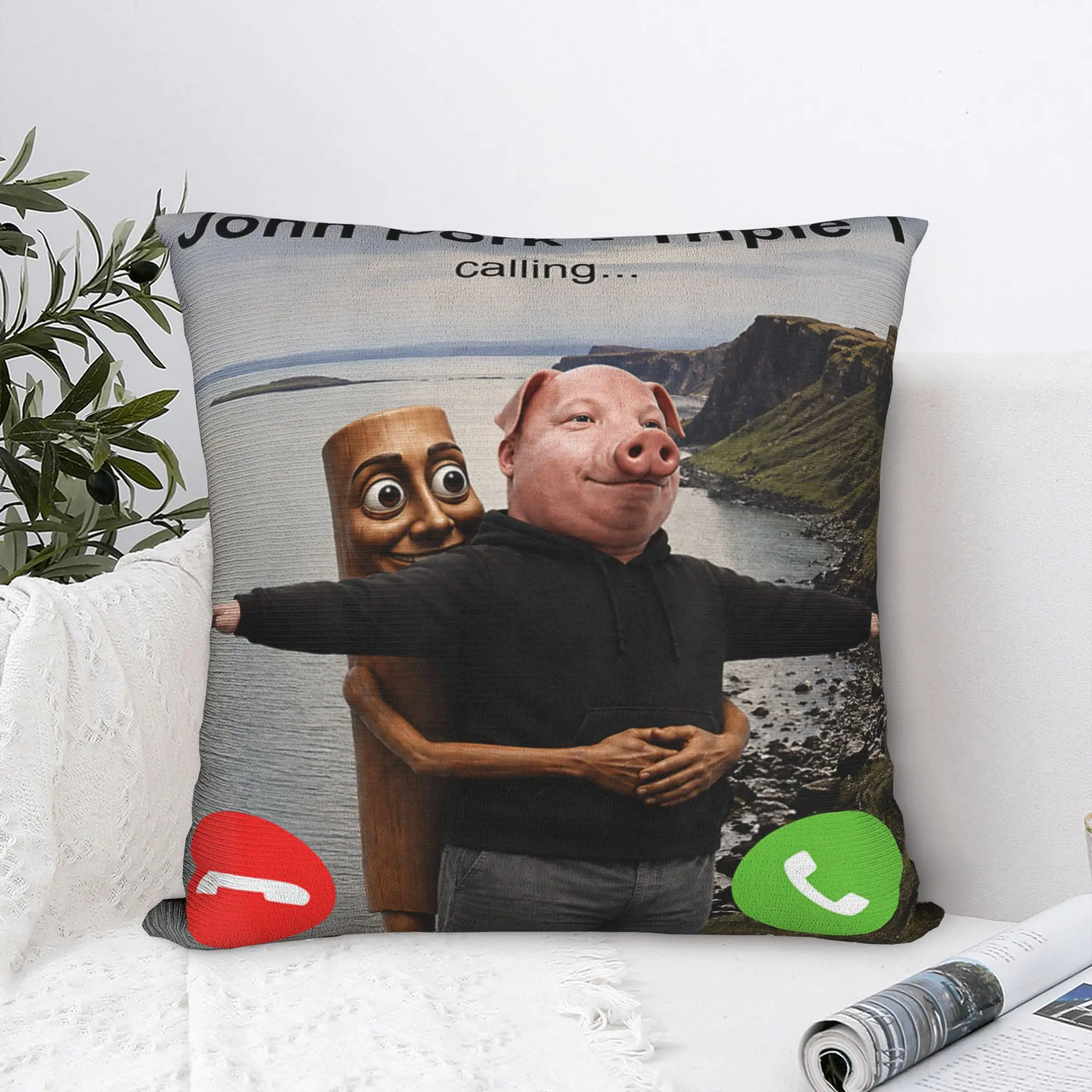 John Pork Triple T Calling Funny Viral Meme Brainrot Pillow Case Print Pillow Cover Trendy Pillowcases For Living Room Bed Chair