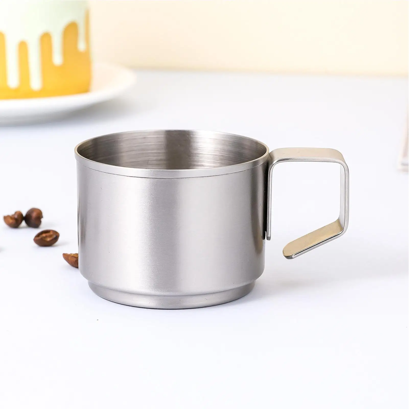 Coffee Mug With Handle Round Stainless Steel Coffee Cup Stackable Drinking Mug With Handle Camping Drinkware For Family Friends