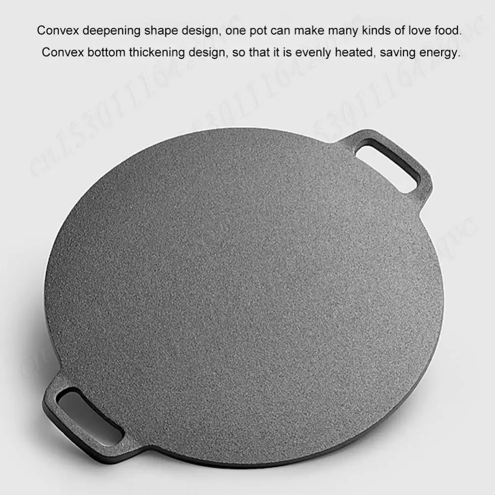 10.2/11/11.8/12.6/13.4 Inch BBQ Griddle with Handles Cast Iron Round Griddle Non Stick Baking Tray for Home Party Travel Outdoor