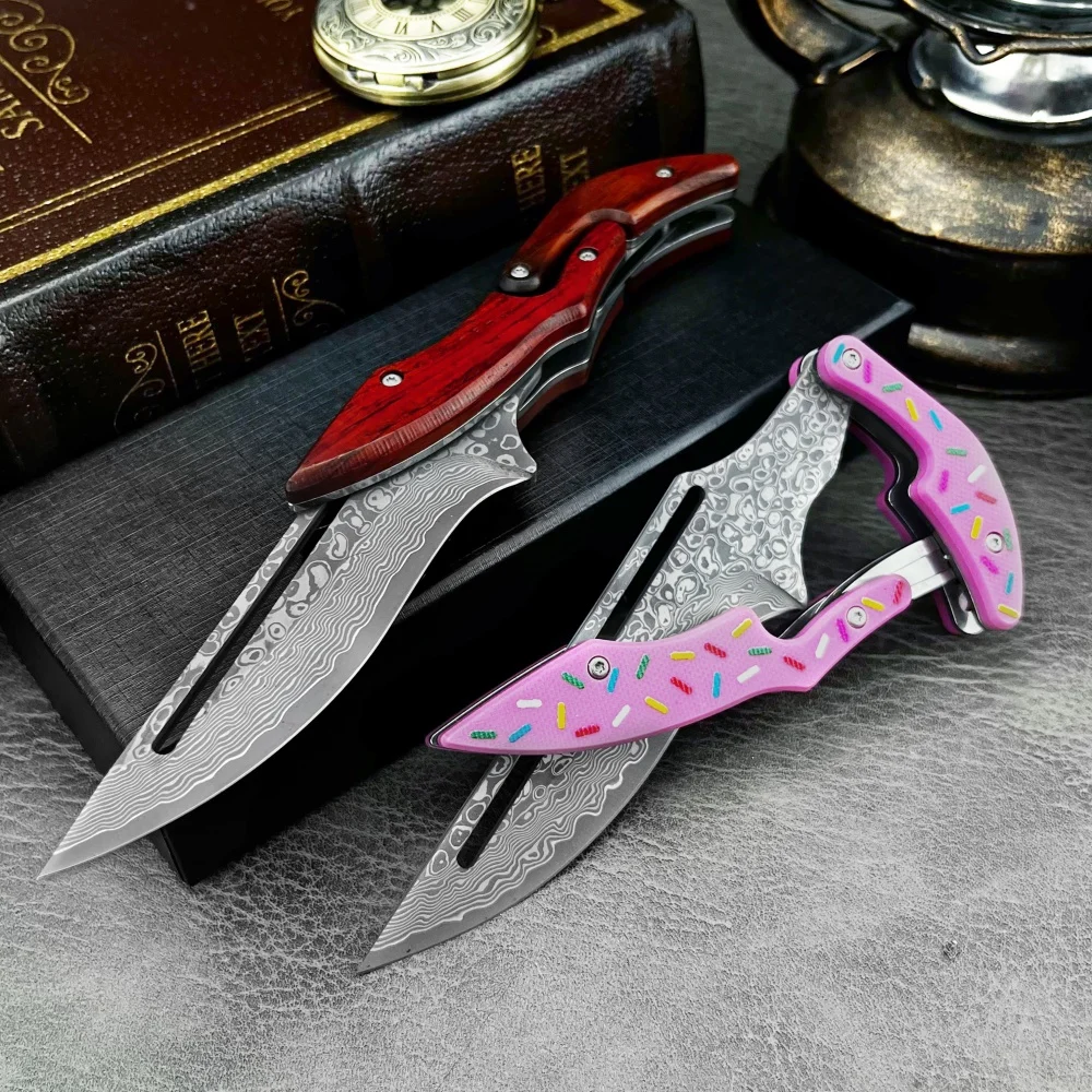 Damasco aço de alta qualidade faca dobrável g10 lidar com ao ar livre portátil bolso faca acampamento caminhadas resgate expedição selva ferramenta