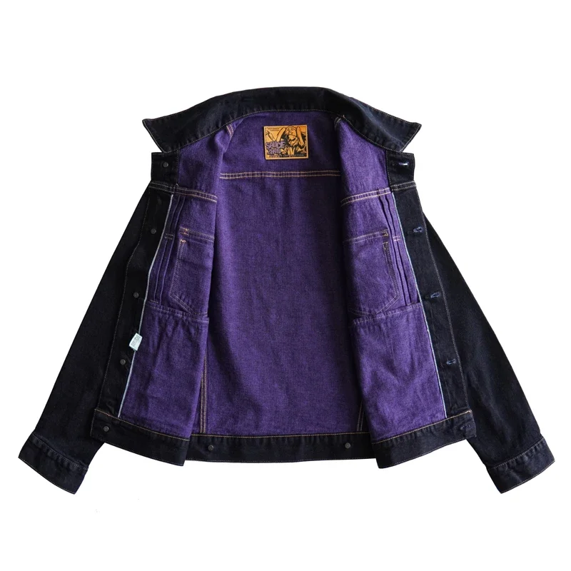 SAUCE ZHAN Men Jacket Selvedge Denim Jacket Men Vintage Purple and Blue Double Sided Dye Regular Fit 12.5 Oz