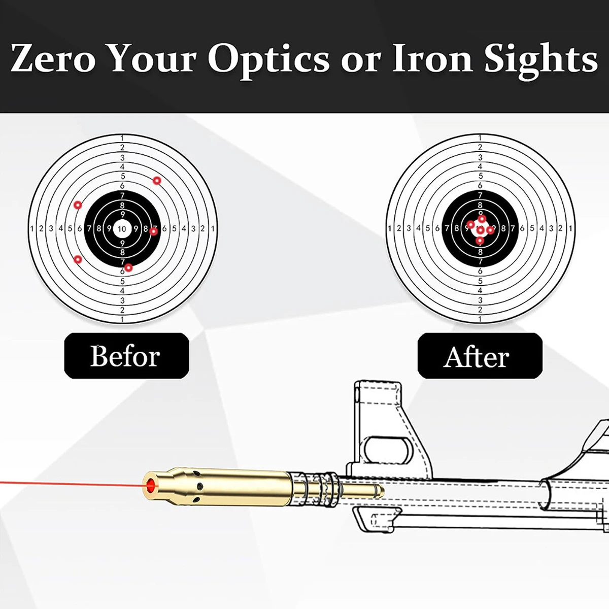Tactical Red Laser Bore Sighter 22LR 12GA 20GA 9mm .38spl .223 8x57JS 9x19mm Caliber Zeroer Calibrator Red Dot Battery view 4