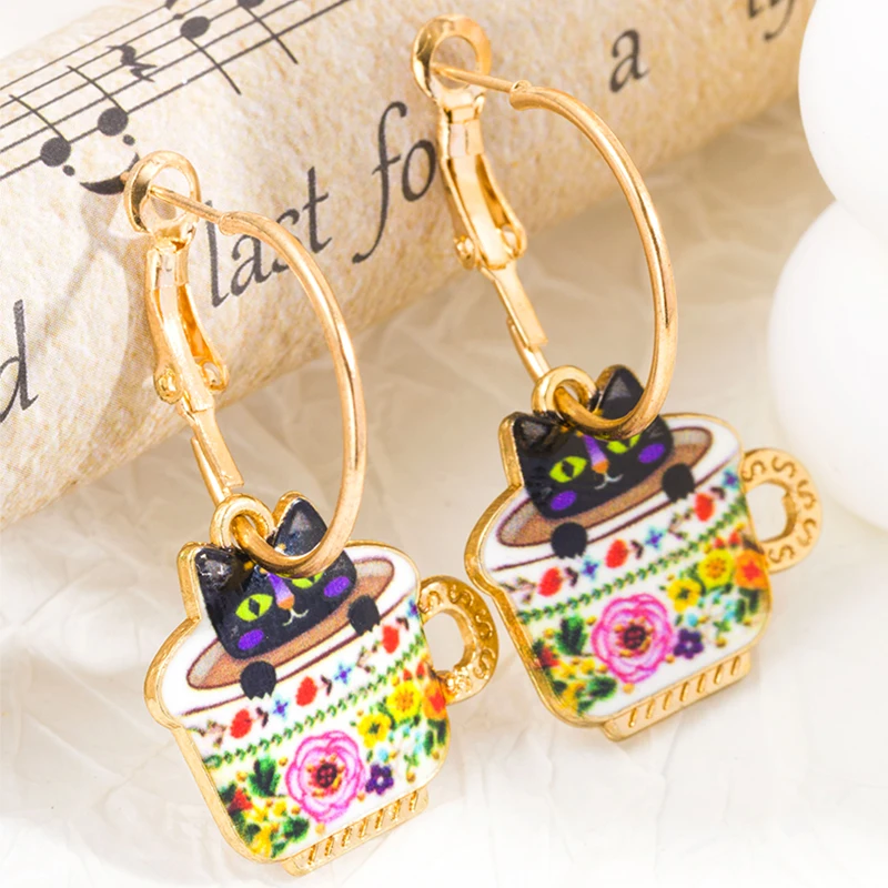 Kawaii Enamel Drop Cat Dangle Earrings Fashion Sweet Cartoon Animal Eardrop for Women Girl Casual Parties Gift