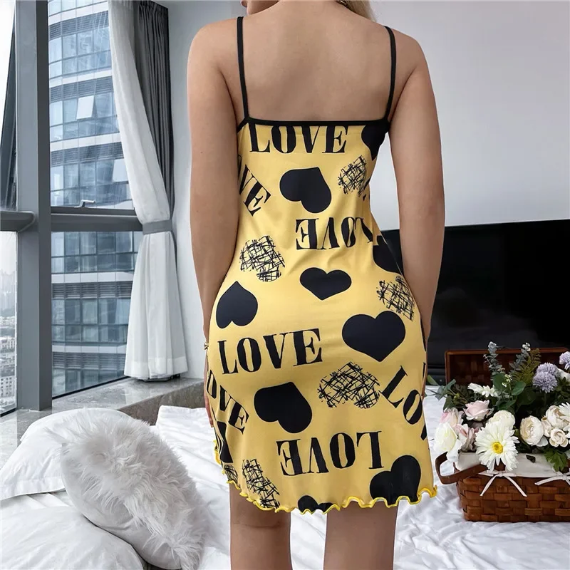 Sexy Spaghetti Strap V-Neck Nightdress Women Nightie Summer Loose Cotton Nightgown Female Cute Print Sleep Dress Light Sleepwear