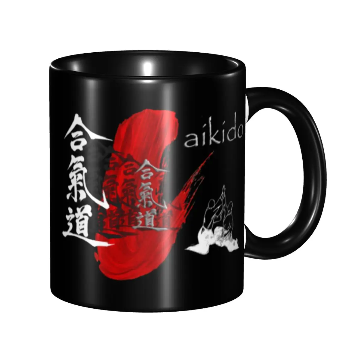 

DIY Aikido Red Stroke Ceramic Mugs Custom Martial Arts Art Coffee Cups Creative Present