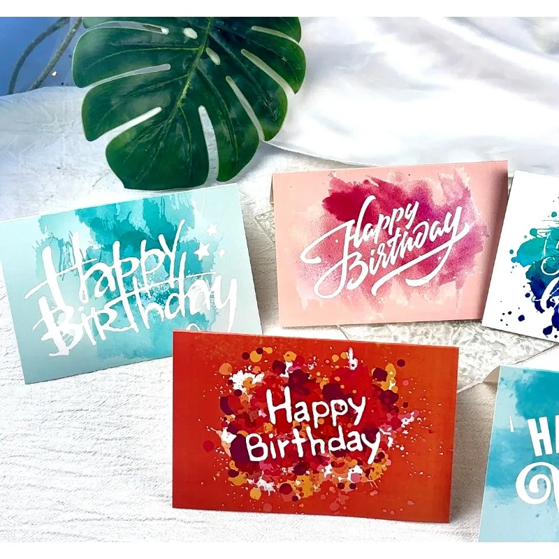 6 Sheets Graffiti Style Greeting Card Splashed Ink Style Creative Happy Birthday Greeting Card Message Blessing with Envelope