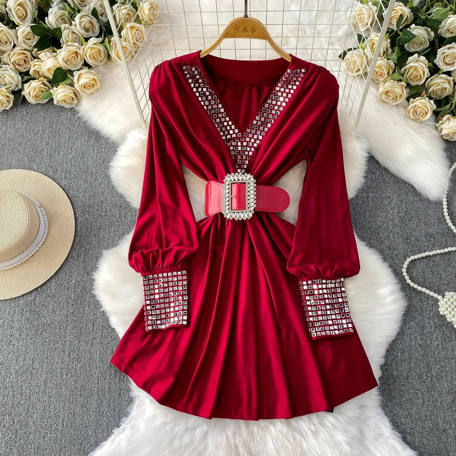 

Элегантное сексуальное платье с v-образным вырезом и высокой талией Vestidos, осенне-зимняя вечерняя женская одежда, церемониальные платья