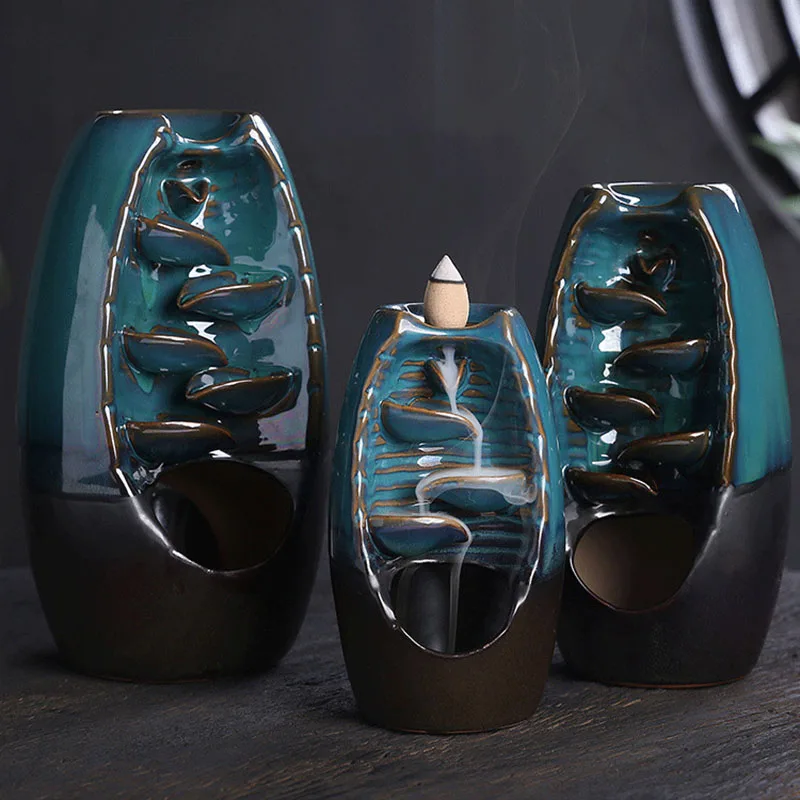 

Handmade ceramic backflow incense burner,home indoor wealth seeking decoration,perfect for both sides, sandalwood incense burner