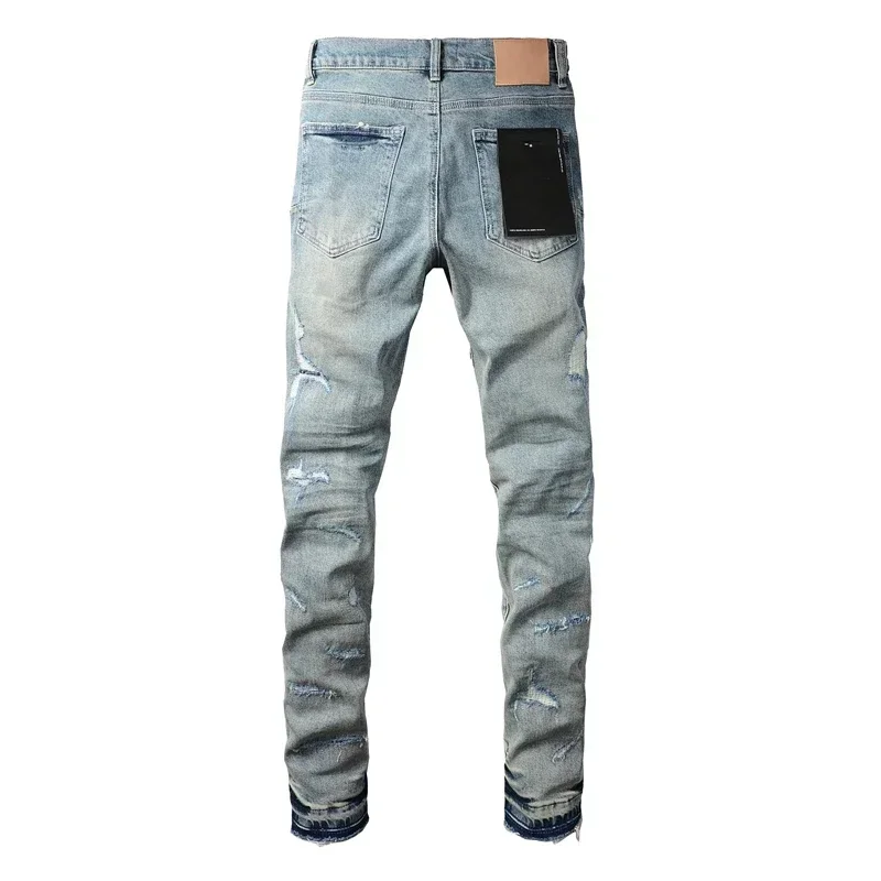 Fashion Purples jeans Men blue do vintage top quality repair low elevation skinny hold denim trousers brand pants