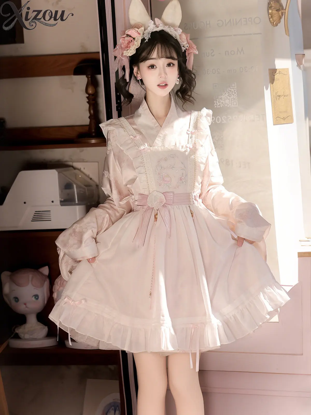 White Peach Spring Skirt Suit Improved Chinese Han Inner Cover Skirt Retro Female Outfit Big Pipa Sleeve Blouse Spring Autumn