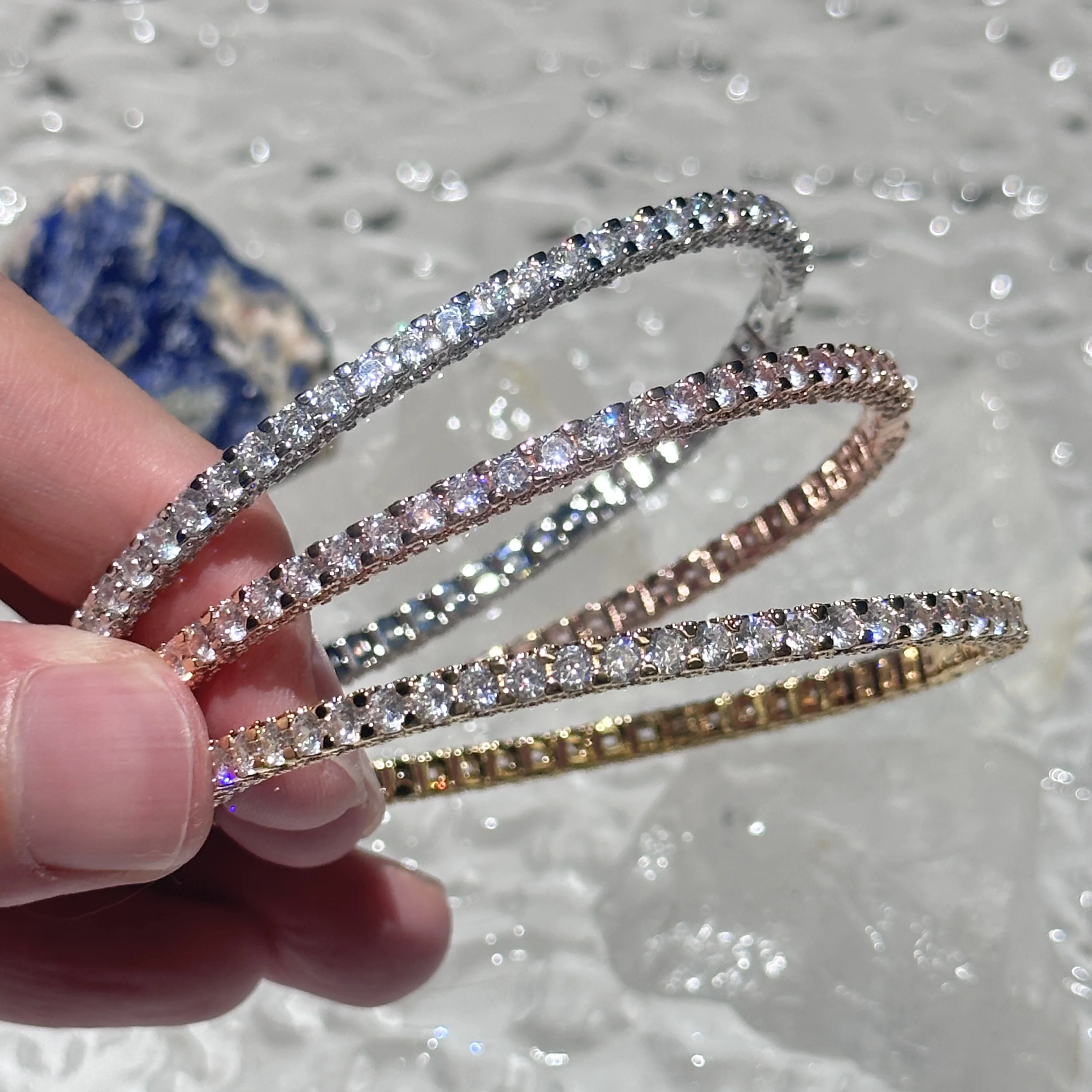 

Pure 925 Sterling Silver Full Diamond Bracelet Classic Design Party Jewelry Friendship Bracelet Silver Bangle Rose Gold 17CM