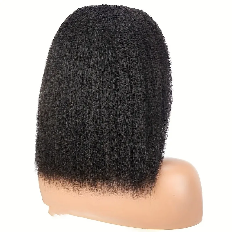 باروكة من شعر طبيعي مفرود من BOB مع شعر مستعار بدانتيل أمامي عالي الدقة 13 × 4 - خط شعر طبيعي بدون صمغ، نسيج ياكي مستقيم