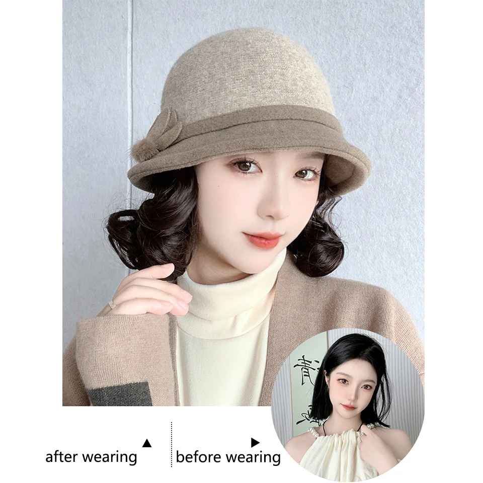 Autumn And Winter Hat Wig Fashion Thick Wool Fisherman\'s Hat Lazy Roll Foreign Style Aging Short Curly Hair Cove