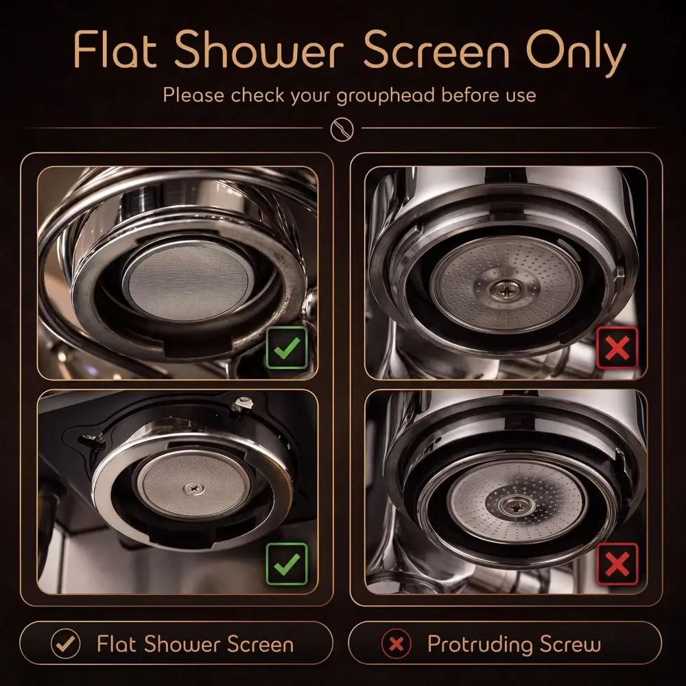 Dual Puck Screens Espresso Puck Screen Kit Magnetic Pickup Nylon Brush Coffee Puck Screen Set Reusable Sapele Wood Stand