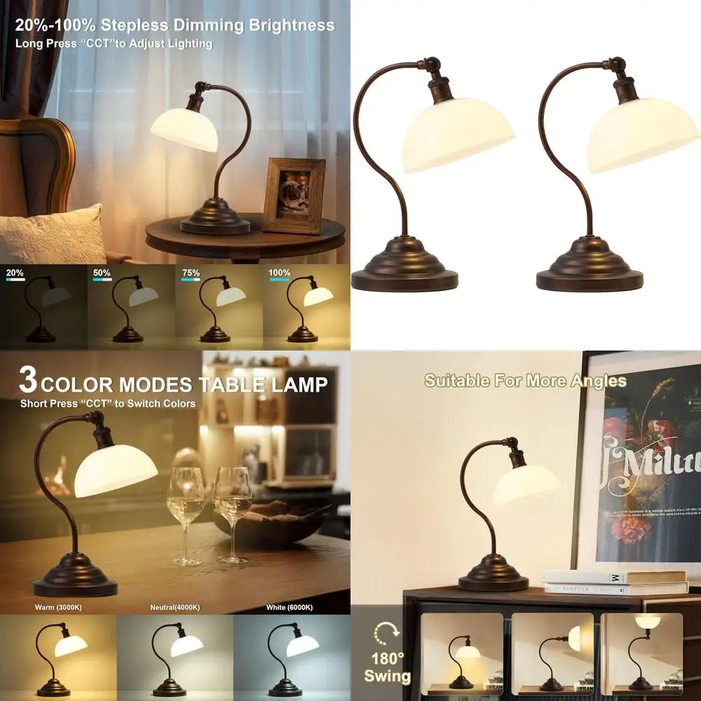 

Pair of Cordless LED Swing Arm Desk Lamps, Rechargeable, Dimmable with 3 Colors, Memory Function, Modern Lighting for Home