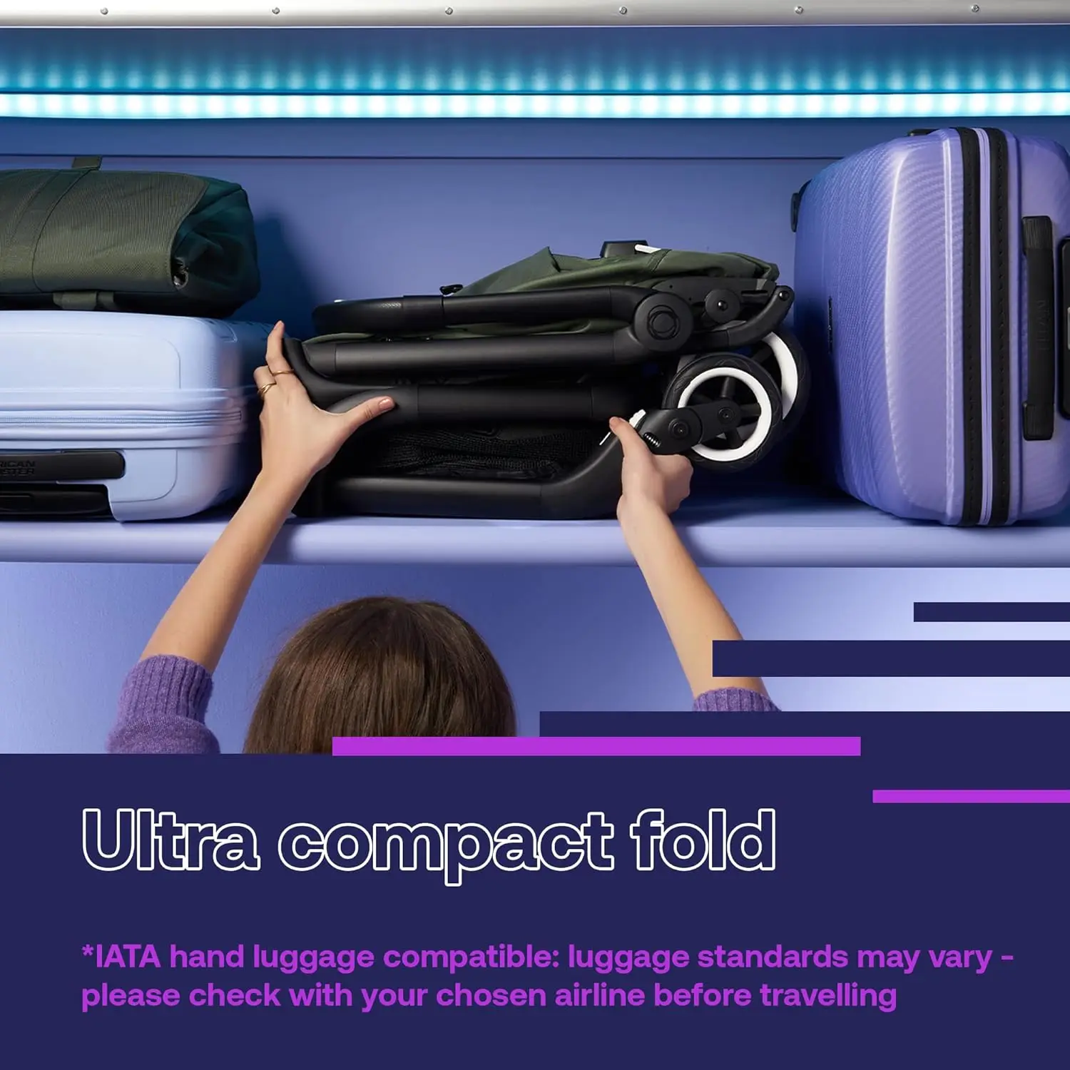 1 Second Fold Ultra-Compact Stroller - Lightweight & Compact - Great for Travel - Midnight Black