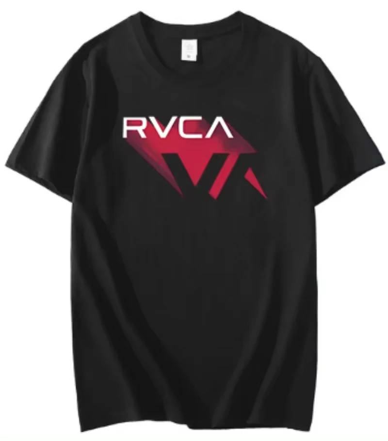 2024 Men's Summer 100% Cotton Black RVCA VA T-Shirt Pure Cotton Popular Comfortable Women's Casual Youth Short Sleeve