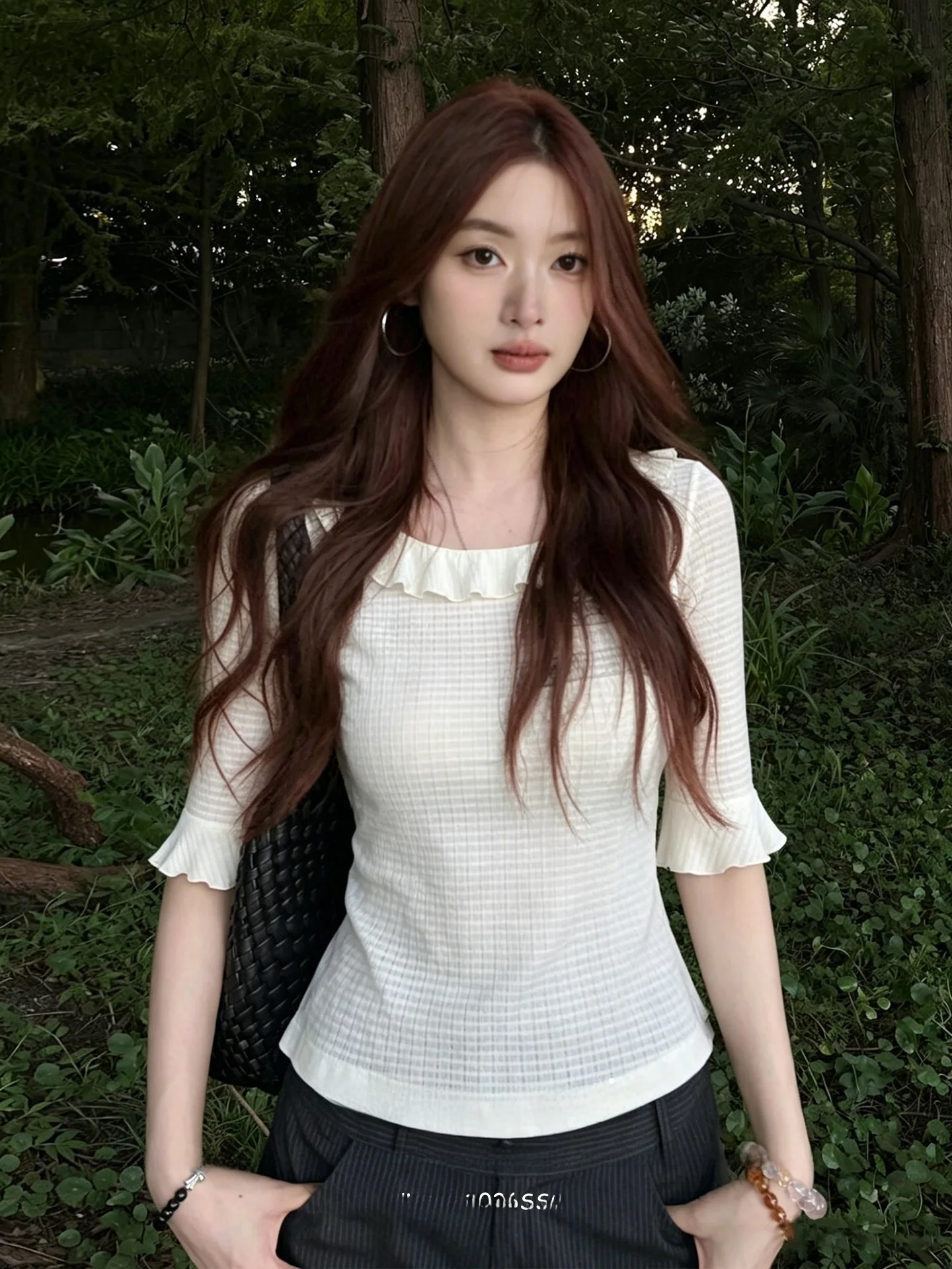 Korean Gentle Style Short Sleeve Knitted Shirt Women Summer Fashion Design Bell Sleeve Slim Fit Breathable Casual Top T-Shirt