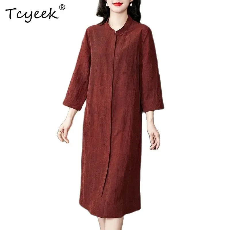 

Tcyeek, марлевое пальто из 100% натурального шелка, женская подставка с рукавами 3/4, повседневная ветровка OL в стиле ретро, 20024, лето-осень C47595QC