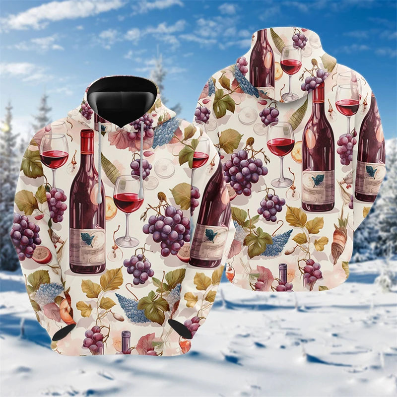 Red Wine Glass 3D Print Hoodies For Men Clothes Harajuku Fashion Wine Party Graphic Sweatshirts Hawaiian Cocktail Pullovers Tops