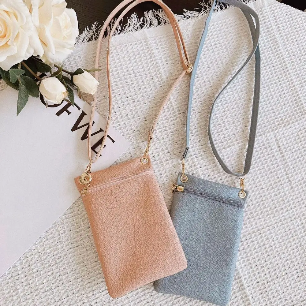 PU Litchi Pattern Mini Crossbody Bag Casual Wallets Shoulder Bag Mobile Phone Storage Bag Sweet Color Single Shoulder