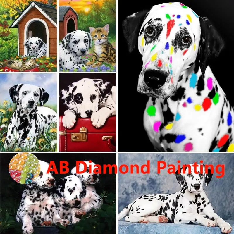 AB Dalmatian Puppies White Black Spotted Dog DIY 5D Diamond Painting Full Drill Resin Diamont Embroidery Animal Cross Stitch Kit