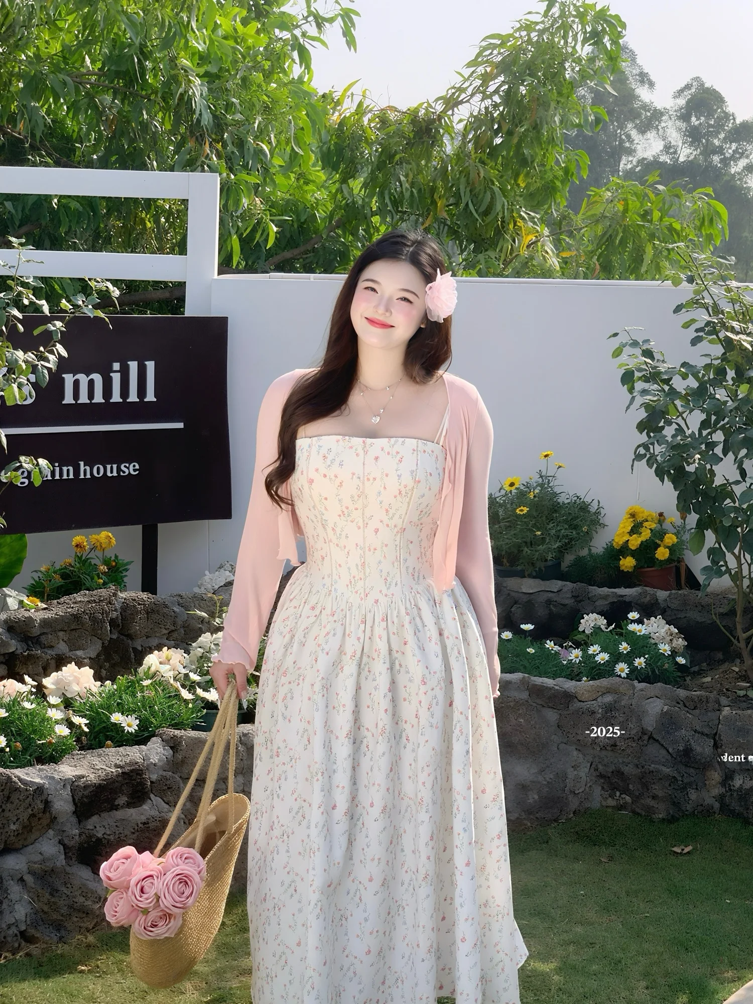 

Sweet Fairy Gentle Strapless Long Dress for Plump Cute Girls Summer Casual Tea Break Style No Sleeve Other Material Other Fit
