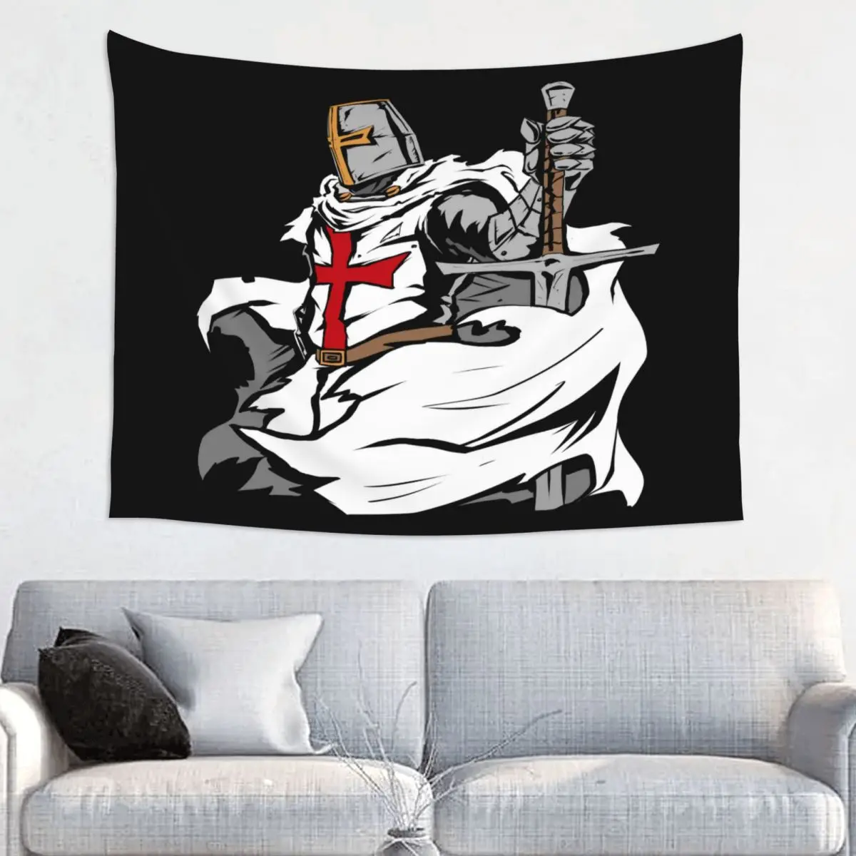 Knight Templar Sword Crusader Tapestry Wall Hanging for Living Room Customized Hippie Tapestries Home Decor