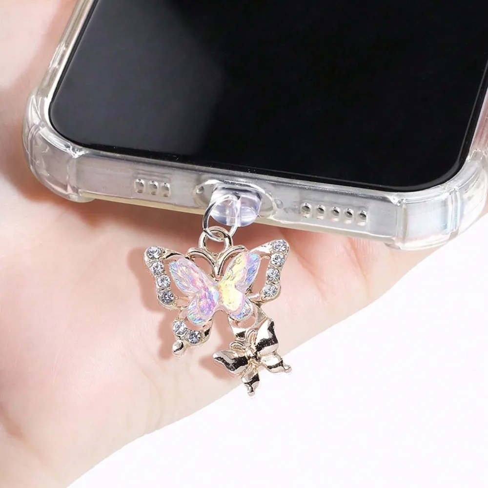 Luxury Glitter Butterfly Beautiful Phone Dust Stopper Accessories Pendant Decoration Suitable For iPhone For Samsung Type-C