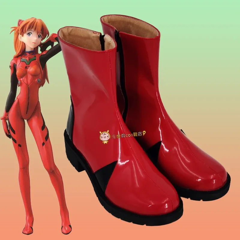 أنيمي إيفا شخصية Asuka Langley Soryu تأثيري أحذية أحمر أسود اليدوية الأحذية فو الأحذية الجلدية كرنفال أحذية حفلة الهالوين