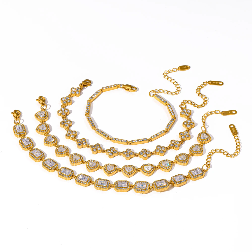 Exquisites Funkelndes Zirkon-Edelstahl-Armband für Damen 18K Vergoldeter Charm Wasserdichtes Schmuck-Geschenk – Detail 3