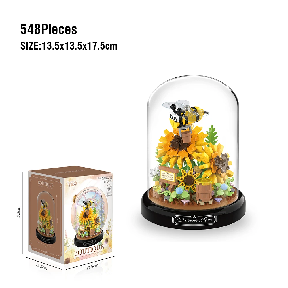 Insect Bloem Bouwstenen Set Bee Vlinder Plant Ingemaakte Model Bricks Set met Stofkap DIY Speelgoed voor Kinderen Kerstcadeaus