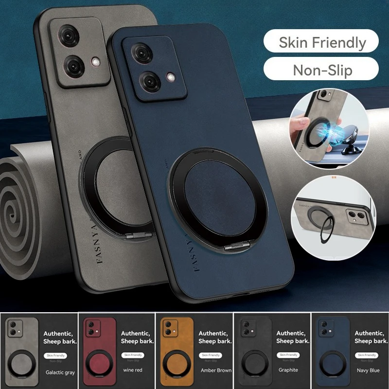 EUCAGR Luxus Schaffell PU Leder Telefon Fall für Motorola Moto G84 G54 G22 G24 G14 Stand Matte Weiche TPU Stoßfest Zurück Abdeckung