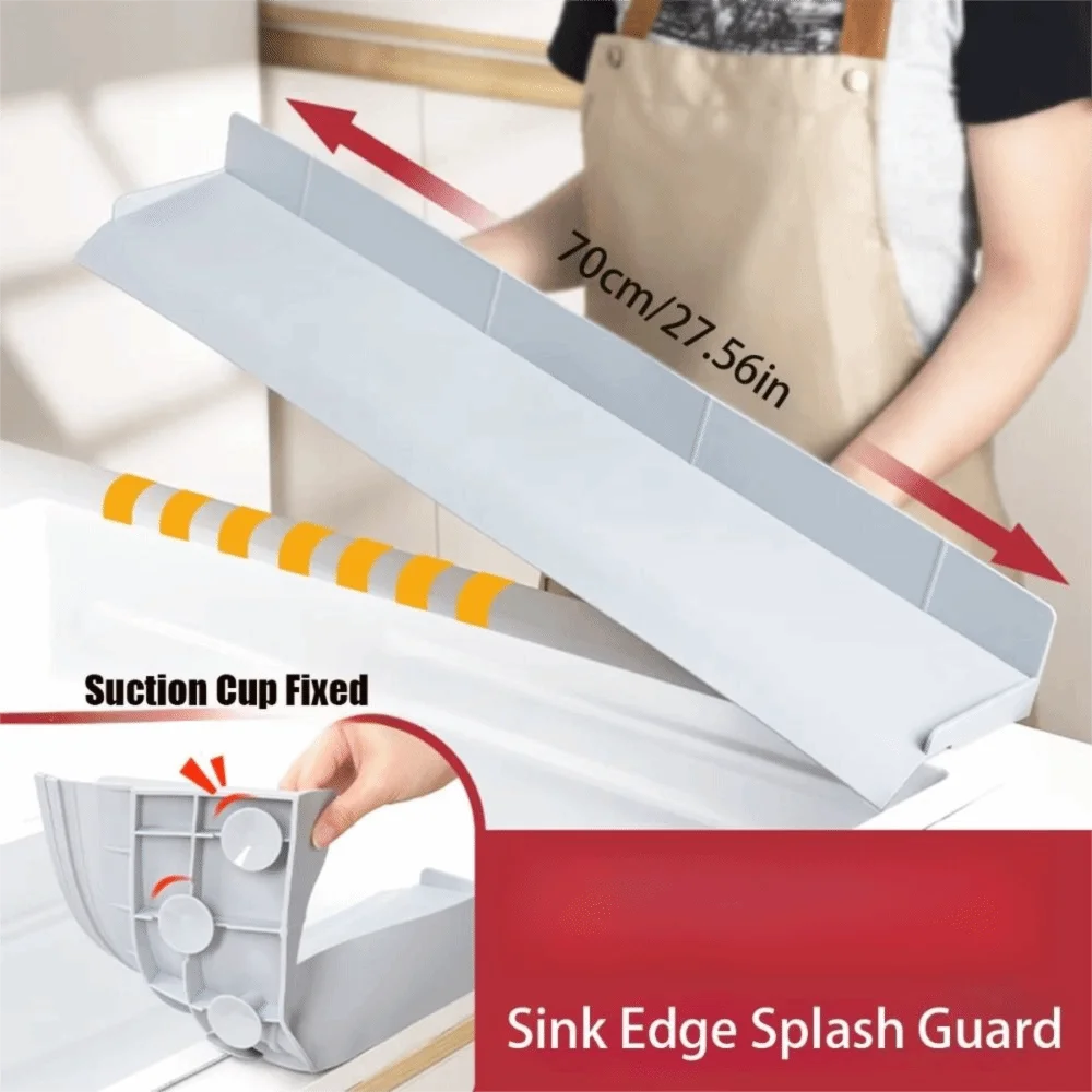 Non-Slip Sink Splash Guard Wide Coverage Suction Cups Countertop Water Baffle Optimized Height Multifunction