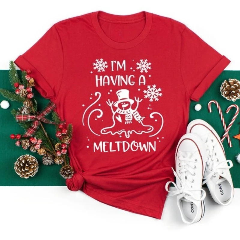 I Am Having A Meltdown Gift Her Let It Snow Christmas for Family Simple Line Graphic Tshirts Unisex Commuter All-match T-shirt