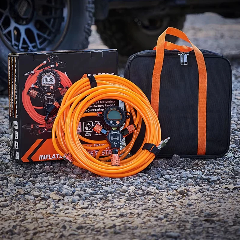 4-Wheel Inflation/Deflation Hose Quick-Flow High-Volume Inflation Kit Digital Pressure Gauge Simultaneous Inflation/Deflation