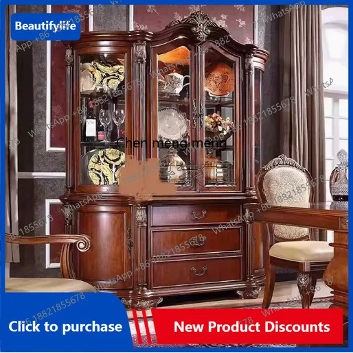 C85 American-Style Solid Wood Living Room Glass Door Display Cabinet Vintage Display Atmospheric Wine Cabinet