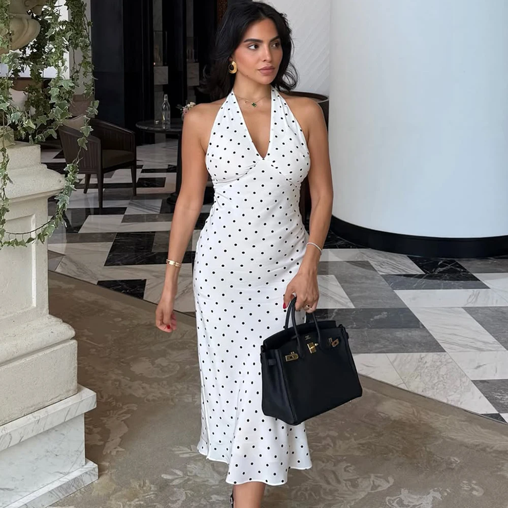 Tuularose Polka Dot Hanging Neck Long Dress Women Elegant Strapless Sexy  Lace-up Sleeveless Backless Fashion Club Party Dresses - AliExpress  200000345