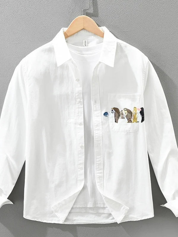

Casual Cotton Long Sleeve Men's Shirt Cartoon Print Fashionable Autumn New Style Pure Cotton Collar Handsome Leisure Coat Design