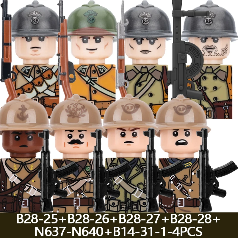 WW2 Military Soldier Figures Building Blocks British Italian French Warrior Army Officer Medic Navy Infantry Hat Gun Bricks Toys - view 5